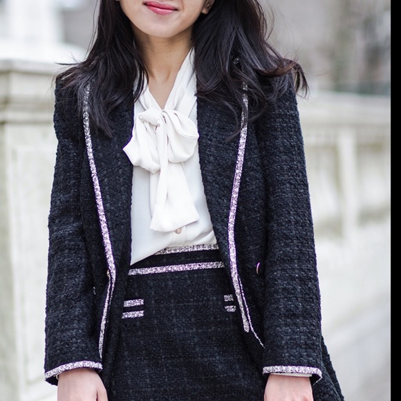 Ann Taylor Black tweed boucle pocket jacket XS 2 4 - Picture 2 of 9